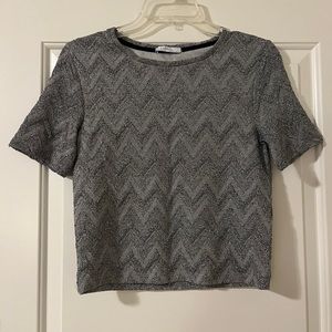 Zara sparkly tshirt, silver zigzag pattern. medium